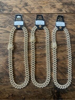 GOLD Toned Iced GOLD Iced Out  Necklace  (set of 3)*